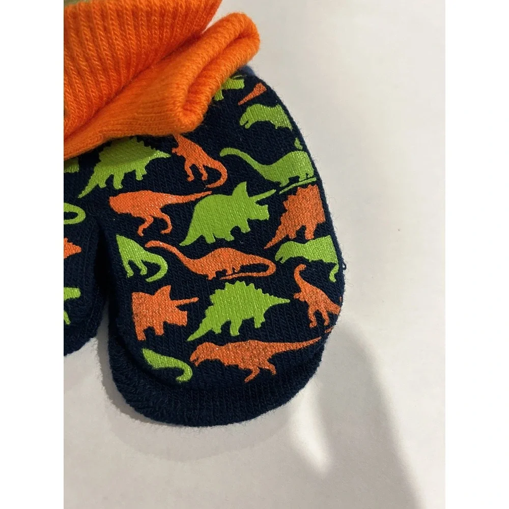 Dinosaur Mittens 3‎ Pair Super Cute Orange Lime Green Black Toddler New! BxMM